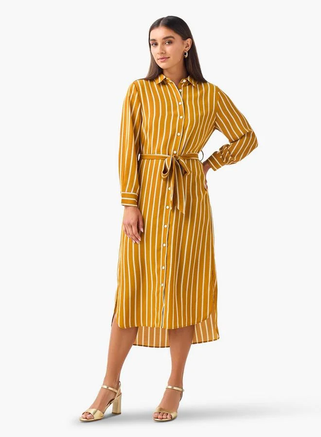 Splash FAV Striped Women Shirt Dress with Tie-Up Belt